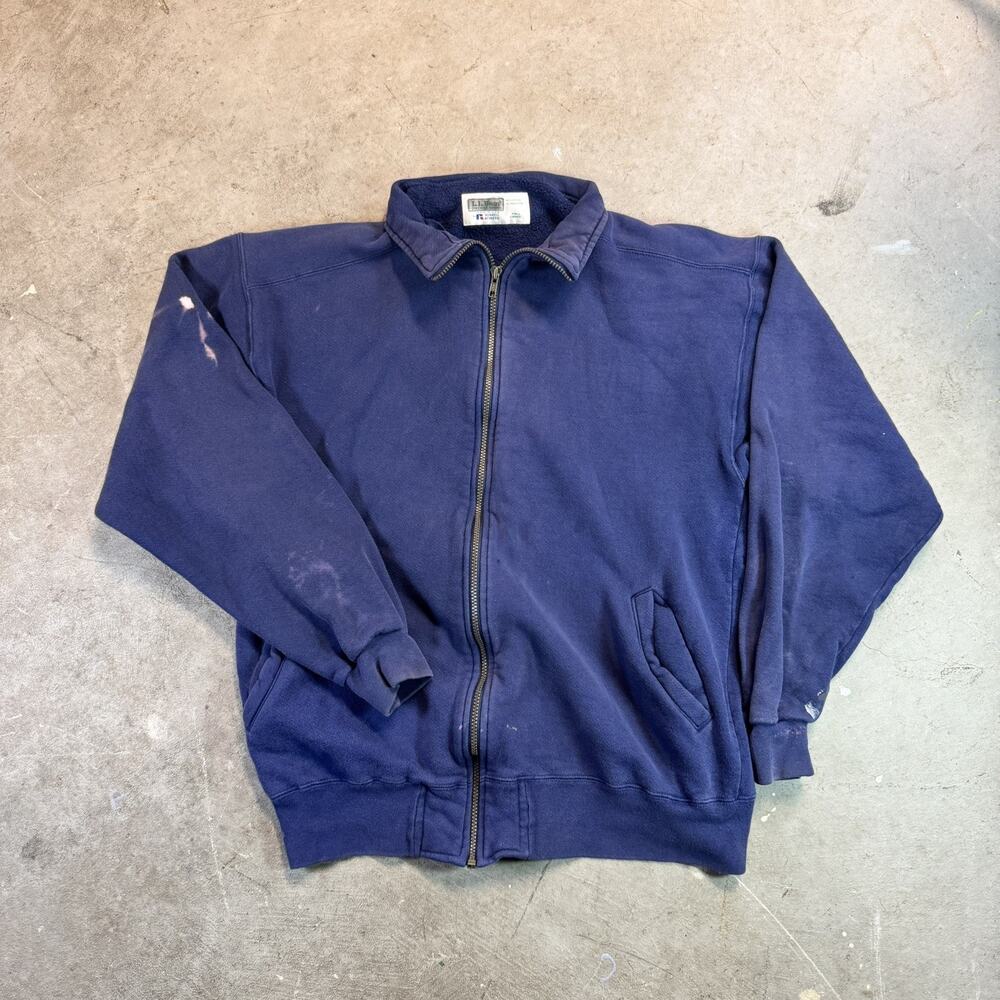 Vintage LL Bean by Russell Athletic Full Zip UP Sweatshirt Tall Large Navy Blue
